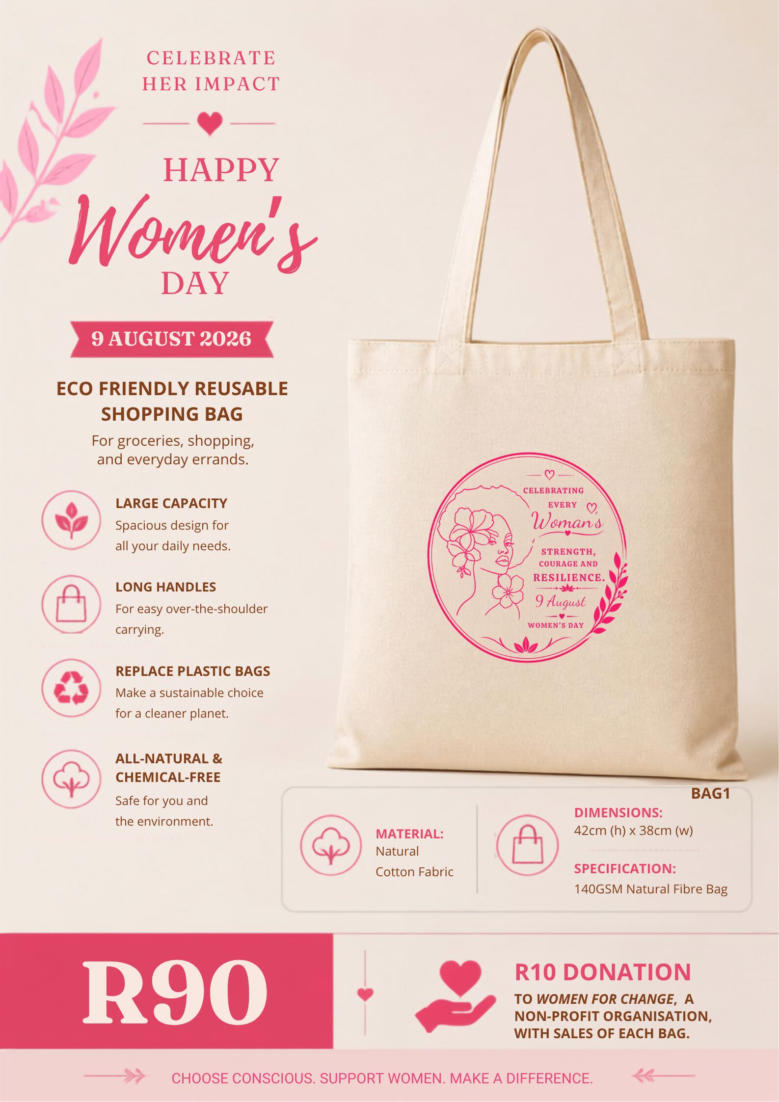 celebrate her impact eco friendly cotton shopping bag celebrate her impact eco friendly cotton shopping bag